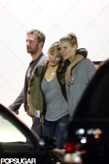 Cameron Diaz put her arm around Gwyneth Paltrow after dinner.
Cameron Diaz put her arm around Gwyneth Paltrow after dinner.