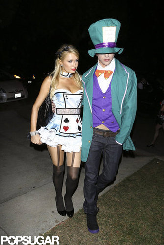 Paris Hilton and her Mad Hatter boyfriend River Viiperi channeled Alice in Wonderland at a party in LA on Friday.
Paris Hilton and her Mad Hatter boyfriend River Viiperi channeled Alice in Wonderland at a party in LA on Friday.