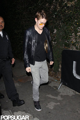 Chord Overstreet took off his Brad Pitt wig as he left an LA party on Saturday.
Chord Overstreet took off his Brad Pitt wig as he left an LA party on Saturday.