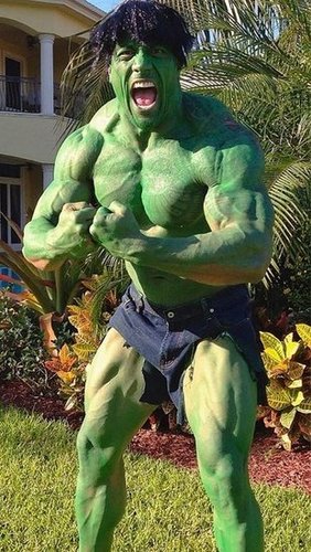The Rock showed off his major muscles covered in green paint and posing as The Hulk.
Source: Twitter user TheRock
The Rock showed off his major muscles covered in green paint and posing as The Hulk.
Source: Twitter user TheRock