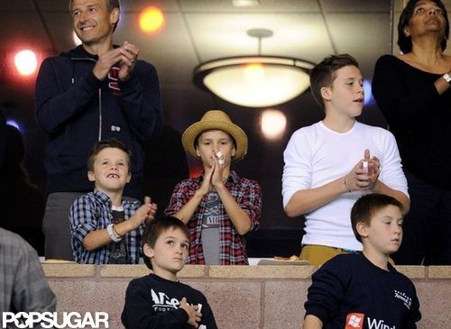 Cruz Beckham, Romeo Beckham, and Brooklyn Beckham applauded their dad at his soccer game.
Cruz Beckham, Romeo Beckham, and Brooklyn Beckham applauded their dad at his soccer game.