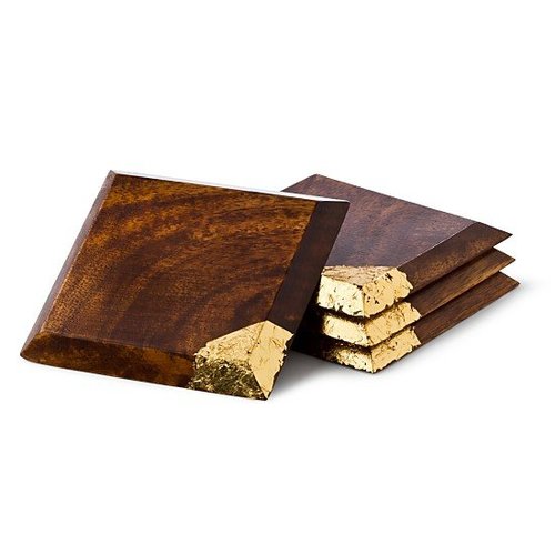 Diane von Furstenberg Gold Leaf Wood Coasters Diane von Furstenberg Gold Leaf Wood Coasters