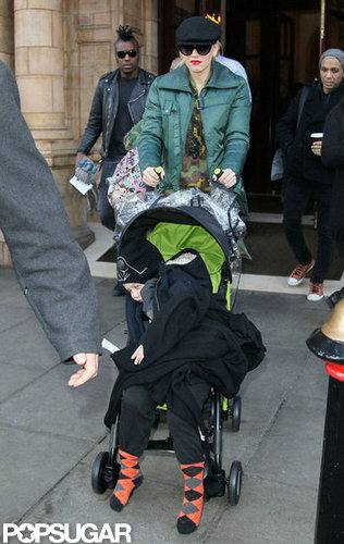 Gwen Stefani pushed a stroller with Zuma Rossdale on their way out of a hotel in London.
Gwen Stefani pushed a stroller with Zuma Rossdale on their way out of a hotel in London.