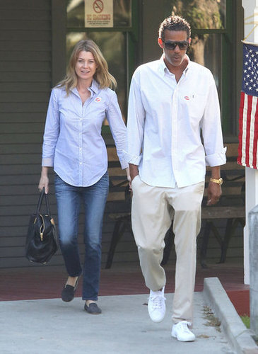 Ellen Pompeo and Chris Ivery left their poll after voting together in LA.
Ellen Pompeo and Chris Ivery left their poll after voting together in LA.