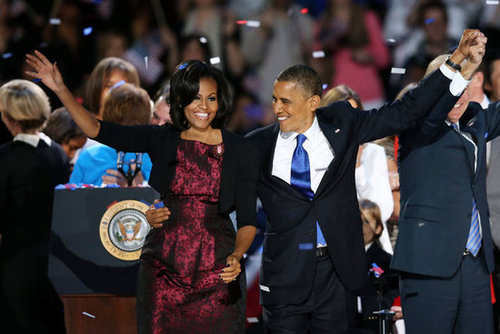 Michelle and Barack flashed big smiles as they held hands on election night.
Michelle and Barack flashed big smiles as they held hands on election night.