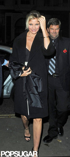Cameron Diaz wore a black coat to the London event.
Cameron Diaz wore a black coat to the London event.