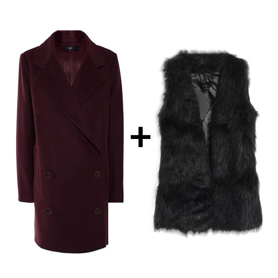 Pair a deep burgundy coat with a furry black vest for extra texture and warmth. Plus, we love this color combination.
Tibi Felt Coat ($450, originally $750)
Romwe Faux Fur Vest ($83)
Pair a deep burgundy coat with a furry black vest for extra texture and warmth. Plus, we love this color combination.
Tibi Felt Coat ($450, originally $750)
Romwe Faux Fur Vest ($83)