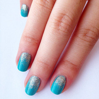 DIY Tiffany Blue and Glitter Ombre Nail Art