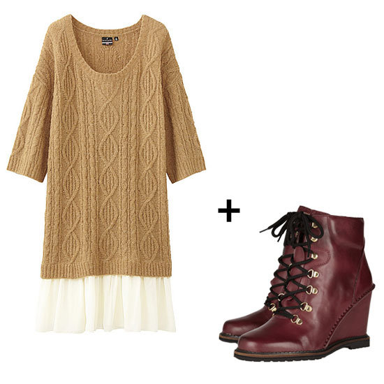 We love the juxtaposition of texture vs. soft layers vs. a menswear-inspired Winter boot. It's got all the makings of a feminine ensemble with a quirky, boyish twist.
Aya Noguchi for Uniqlo Dip Balcony and Bed Tunic Dress ($50) + Diane von Furstenberg Sapna Lace-Up Leather Wedge Ankle Boots ($378)
We love the juxtaposition of texture vs. soft layers vs. a menswear-inspired Winter boot. It's got all the makings of a feminine ensemble with a quirky, boyish twist.
Aya Noguchi for Uniqlo Dip Balcony and Bed Tunic Dress ($50) + Diane von Furstenberg Sapna Lace-Up Leather Wedge Ankle Boots ($378)