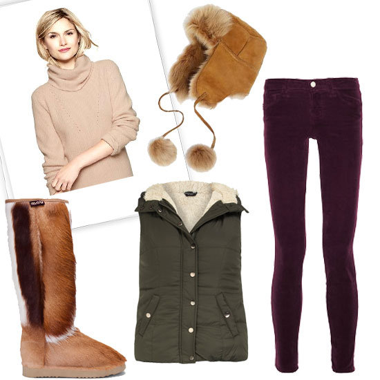 Planning on a day making snow angels and snowmen? Pair skinny corduroys with a cozy turtleneck sweater, a puffer vest, and warm boots.
Shop the look:
Dorothy Perkins Olive Borg Lined Gilet ($59)
Gap Pure Stitched Turtleneck ($68)
Brooks Brothers Shearling Trapper ($268)
J Brand Denim 511 Mid-Rise Corduroy Skinny Jeans ($175)
Mou Natural Springbok Fur Prairie Boots ($300)
Planning on a day making snow angels and snowmen? Pair skinny corduroys with a cozy turtleneck sweater, a puffer vest, and warm boots.
Shop the look:
Dorothy Perkins Olive Borg Lined Gilet ($59)
Gap Pure Stitched Turtleneck ($68)
Brooks Brothers Shearling Trapper ($268)
J Brand Denim 511 Mid-Rise Corduroy Skinny Jeans ($175)
Mou Natural Springbok Fur Prairie Boots ($300)