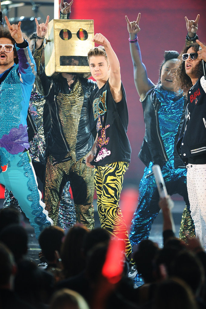 Justin Bieber sported neon, printed pants back in 2011.
Justin Bieber sported neon, printed pants back in 2011.
