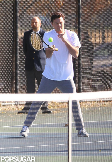 Leonardo DiCaprio played tennis on the set of The Wolf of Wall Street. Leonardo DiCaprio played tennis on the set of The Wolf of Wall Street.