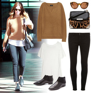 Mandy Moore Wearing Tan Sweater and Black Pants