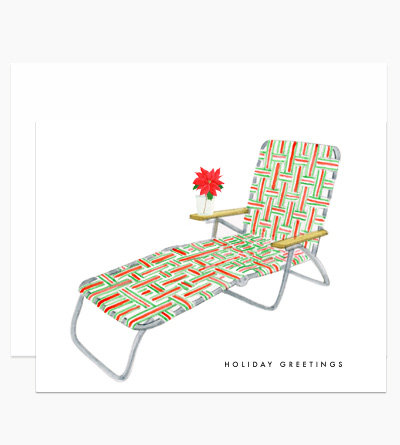 Sending your greeting from a sunny locale? The Dear Hancock Holiday Lounge Card ($14 for six) is a playful way to say hello.
Sending your greeting from a sunny locale? The Dear Hancock Holiday Lounge Card ($14 for six) is a playful way to say hello.