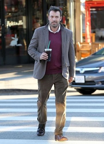 Ben Affleck sported a maroon sweater and blazer.
Ben Affleck sported a maroon sweater and blazer.