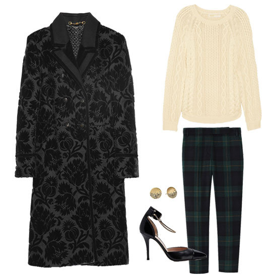 Offset the dark romantic vibe of the jacquard coat with easy classics. An ivory-hued cable-knit sweater and plaid ankle-cut trousers provide a no-fail foundation. But for the polish? Seek minimalist gold jewelry and a sleek black pump.
Get the look:
Michael Michael Kors Cable Knit Cotton Sweater ($150)
Tibi Plaid Skinny Beatles Pants ($330)
Kenneth Cole Urban Glitz Diamond Stud Earrings ($24)
Gucci Double-Breasted Thistle Jacquard Coat ($6,995)
Hugo Boss Leather Ankle-Strap Nerissa Pump ($475)
Offset the dark romantic vibe of the jacquard coat with easy classics. An ivory-hued cable-knit sweater and plaid ankle-cut trousers provide a no-fail foundation. But for the polish? Seek minimalist gold jewelry and a sleek black pump.
Get the look:
Michael Michael Kors Cable Knit Cotton Sweater ($150)
Tibi Plaid Skinny Beatles Pants ($330)
Kenneth Cole Urban Glitz Diamond Stud Earrings ($24)
Gucci Double-Breasted Thistle Jacquard Coat ($6,995)
Hugo Boss Leather Ankle-Strap Nerissa Pump ($475)