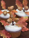 Apple Cider Cupcakes with Acorns and Oak Leaves