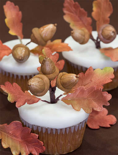 Apple Cider Cupcakes with Acorns and Oak Leaves