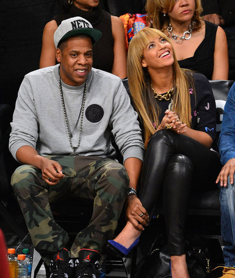 Beyonce Knowles and Jay-Z smiled at the Knicks game in NYC.
Beyonce Knowles and Jay-Z smiled at the Knicks game in NYC.
