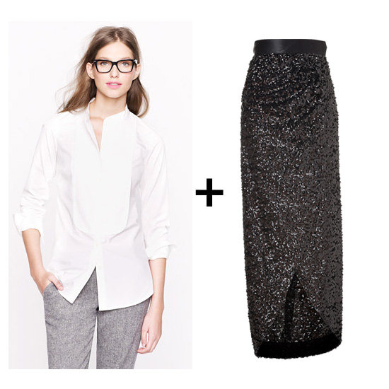 Immediately after we laid eyes on this fabulous black sequin maxi skirt, we knew we had to pair it with a crisp white tuxedo blouse. Just add a pair of strappy sandals, a bold red clutch, and matching red to dazzle the night away.
Get the look:
Thomas Mason tuxedo shirt ($158)
Rachel Zoe Abbey sequin skirt ($425)
Immediately after we laid eyes on this fabulous black sequin maxi skirt, we knew we had to pair it with a crisp white tuxedo blouse. Just add a pair of strappy sandals, a bold red clutch, and matching red to dazzle the night away.
Get the look:
Thomas Mason tuxedo shirt ($158)
Rachel Zoe Abbey sequin skirt ($425)