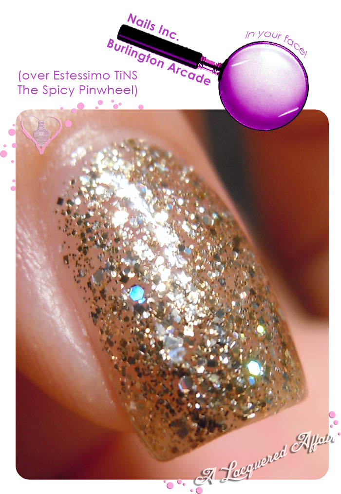 Nails Inc. Burlington Arcade over Estessimo TiNS The Spicy Pinwheel