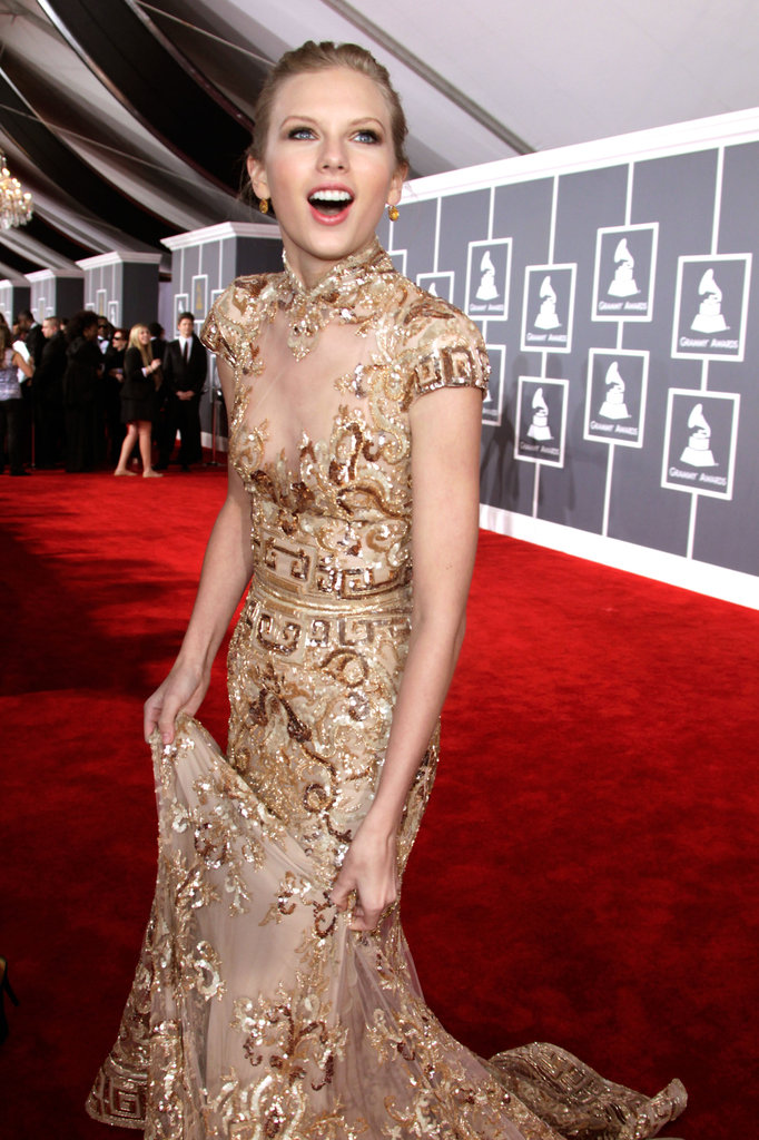 Taylor Swift expressed her happiness on the red carpet at the Grammys in February 2012.
Taylor Swift expressed her happiness on the red carpet at the Grammys in February 2012.