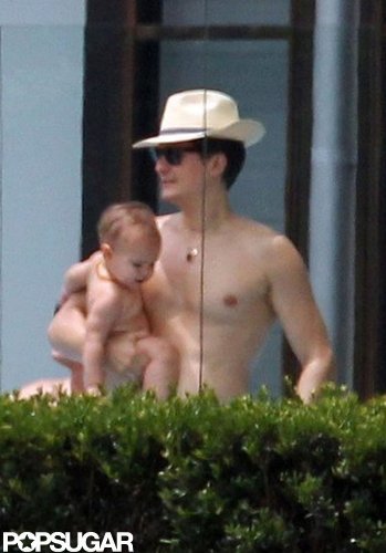 Orlando Bloom went shirtless for a day of poolside fun with baby Flynn in Sydney this February.
Orlando Bloom went shirtless for a day of poolside fun with baby Flynn in Sydney this February.