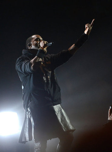 Kanye West wore all black to perform in NYC.
Kanye West wore all black to perform in NYC.