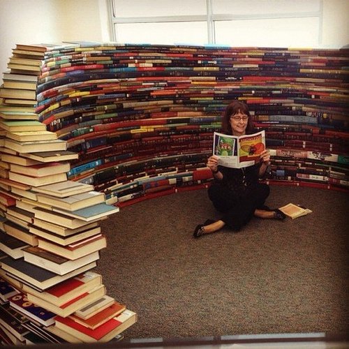 Annie Scudder shared a photo of her mom reading in a book igloo.
Annie Scudder shared a photo of her mom reading in a book igloo.