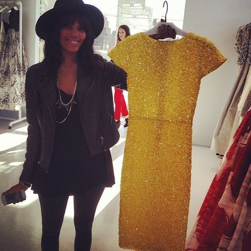 Assistant Editor Britt showed off a canary-yellow cocktail dress during a visit to the Alice + Olivia showroom.
Assistant Editor Britt showed off a canary-yellow cocktail dress during a visit to the Alice + Olivia showroom.