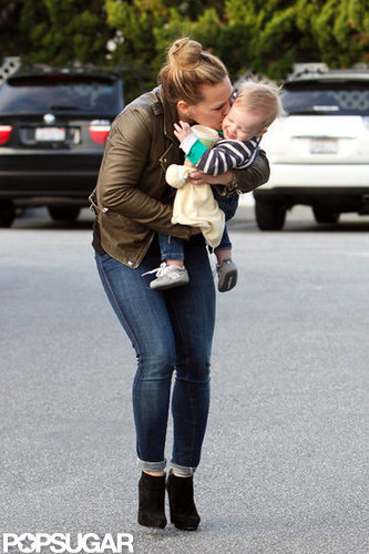 Hilary Duff planted a kiss on Luca Comrie's cheek.
Hilary Duff planted a kiss on Luca Comrie's cheek.