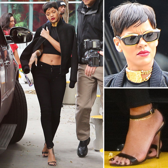Rock an all-black ensemble like Rihanna's bold black-and-gold look.
Rock an all-black ensemble like Rihanna's bold black-and-gold look.