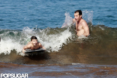 Jude Law and his son Rudy Law bodysurfed.
Jude Law and his son Rudy Law bodysurfed.
