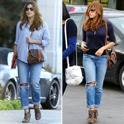 Eva Mendes Wearing Boyfriend Jeans 2013