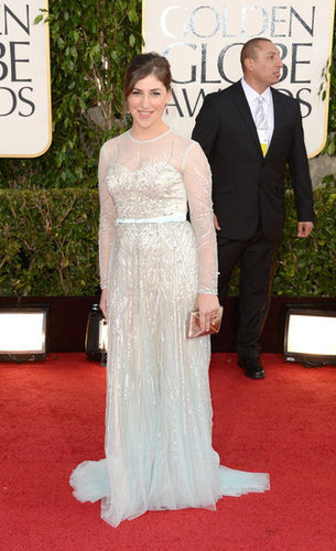 Mayim Bialik — mom to Miles, 7, and Frederick, 4 — covered up in white and silver on the red carpet at the Golden Globes.
Mayim Bialik — mom to Miles, 7, and Frederick, 4 — covered up in white and silver on the red carpet at the Golden Globes.