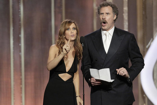 Kristen Wiig and Will Ferrell joked around while presenting at the Golden Globes.
Kristen Wiig and Will Ferrell joked around while presenting at the Golden Globes.