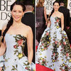 Lucy Liu in floral Carolina Herrera at 2013 Golden Globes