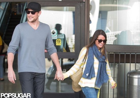 Lea Michele held Cory Monteith's hand as they got a ride home from LAX.
Lea Michele held Cory Monteith's hand as they got a ride home from LAX.