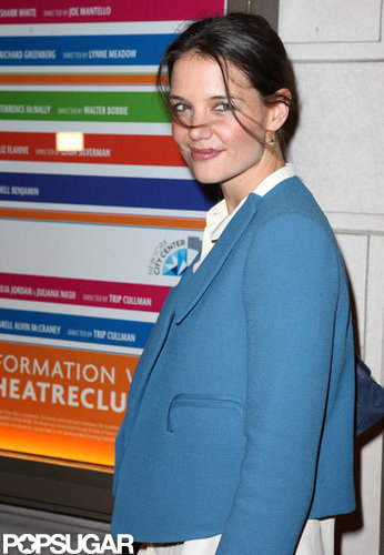 Katie Holmes wore a light blue blazer.
Katie Holmes wore a light blue blazer.