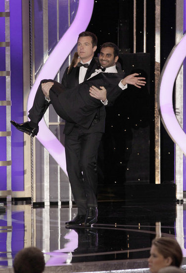 Jason Bateman carried Aziz Ansari out onto the stage at the Golden Globes.
Jason Bateman carried Aziz Ansari out onto the stage at the Golden Globes.