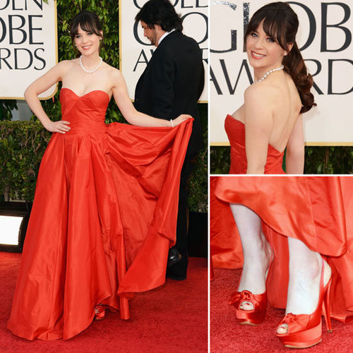 Zooey Deschanel in Oscar de la Renta at 2013 Golden Globes