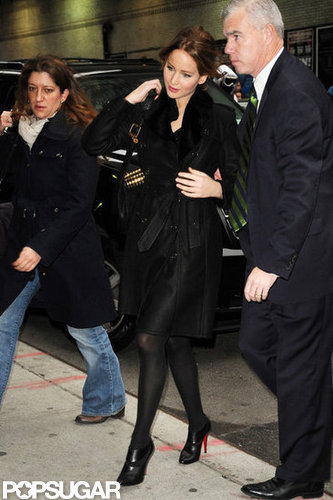 Jennifer Lawrence arrived at Late Show with David Letterman.
Jennifer Lawrence arrived at Late Show with David Letterman.