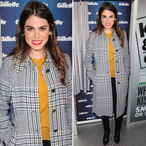 Nikki Reed Wearing Plaid Tory Burch Coat