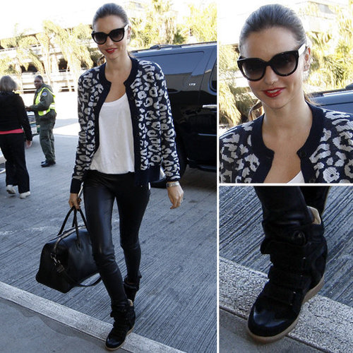 Miranda Kerr Wearing Leopard Cardigan at LAX