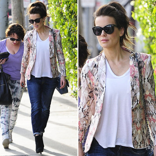 Kate Beckinsale Wearing Printed Blazer in LA