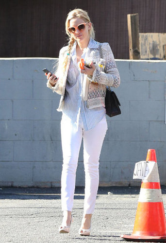 Kate Hudson very stylishly ran errands in LA wearing this printed IRO blazer ($960) with a striped button-down and white Siwy jeans.
Kate Hudson very stylishly ran errands in LA wearing this printed IRO blazer ($960) with a striped button-down and white Siwy jeans.