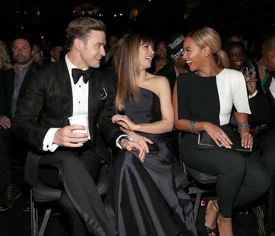 Justin Timberlake and Jessica Biel laughed in their seats with Beyonce at the Grammys Sunday night in LA.
Justin Timberlake and Jessica Biel laughed in their seats with Beyonce at the Grammys Sunday night in LA.
