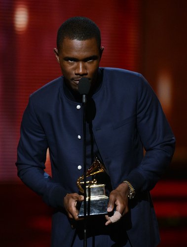 Frank Ocean accepted his Grammy on stage.
Frank Ocean accepted his Grammy on stage.