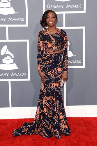 Estelle opted for a graphic Grammys gown.
Estelle opted for a graphic Grammys gown.