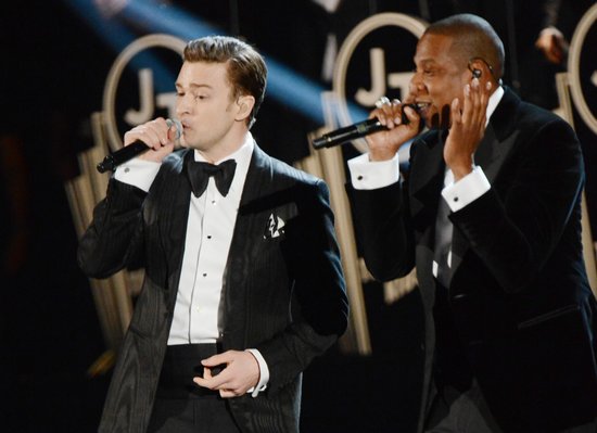 Justin Timberlake and Jay-Z performed at the Grammys.
Justin Timberlake and Jay-Z performed at the Grammys.